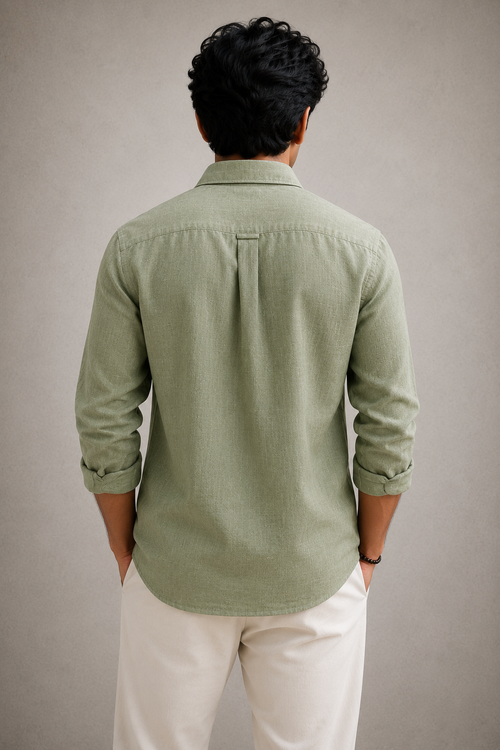 Men's Premium Sage Green 100% Linen Shirt | 125 LEA European Linen | Full Sleeves