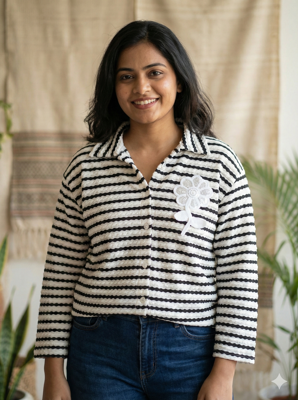 Premium Wavy Textured Cotton-Blend Shirt for Women