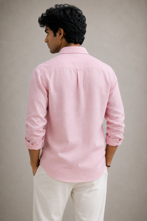 Men's Premium Light Pink 100% Linen Shirt | 125 LEA Linen | Luxury Summer Shirt