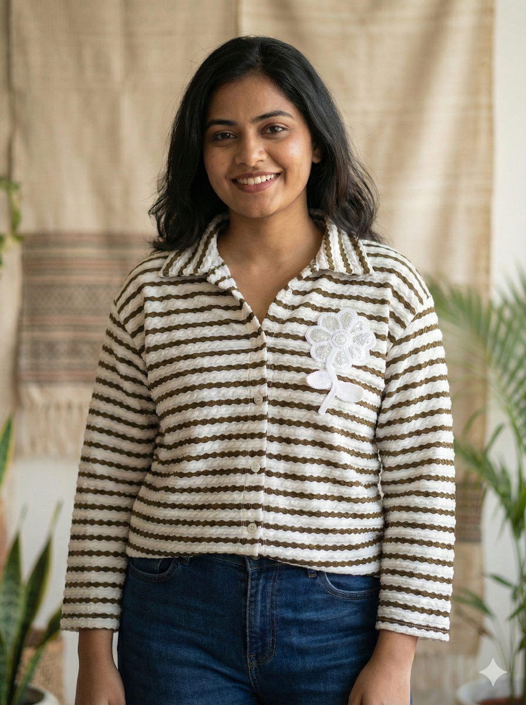 Premium Wavy Textured Cotton-Blend Shirt for Women