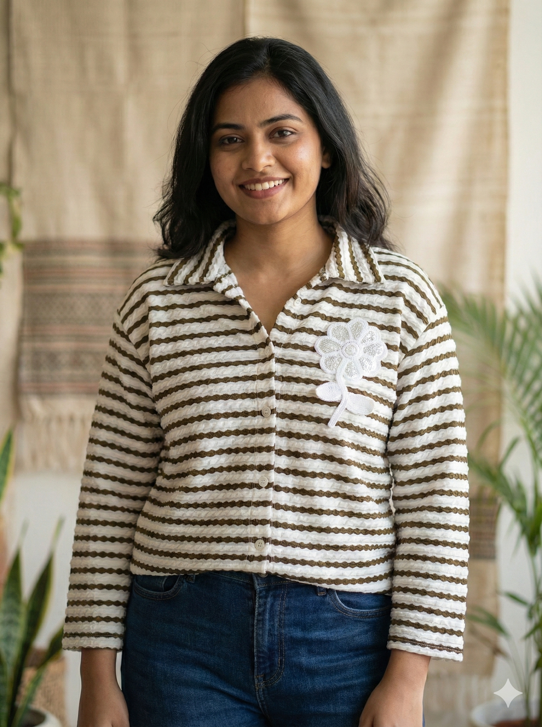 Premium Wavy Textured Cotton-Blend Shirt for Women