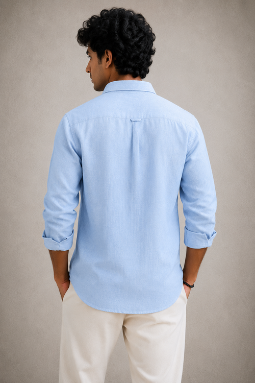 Men's Premium Sky Blue 100% Linen Shirt | 125 LEA Linen | Lightweight Summer Wear