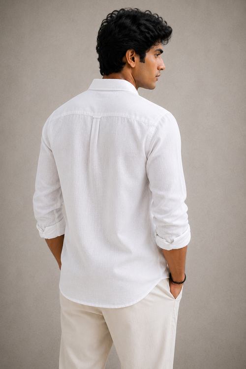 Men's Premium White 100% Linen Shirt | 125 LEA Pure Linen | Classic Full Sleeve