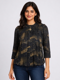 SITASONI Abstract Print Smocked Neck Women's Top with Pleated Detail