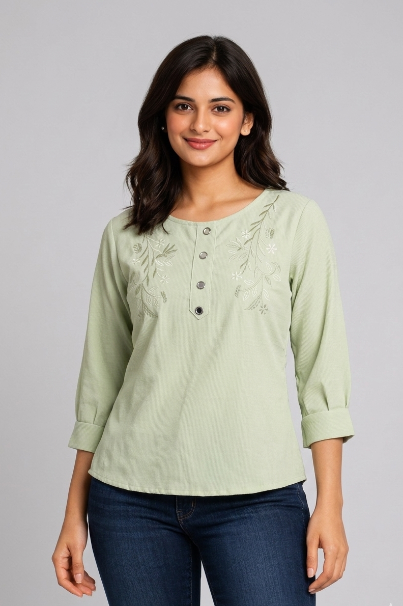 Women’s Elegant Floral Embroidered Regular Fit Top