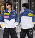 Men’s Blue & White Denim Patchwork Boxy Fit Shirt – Full Sleeve