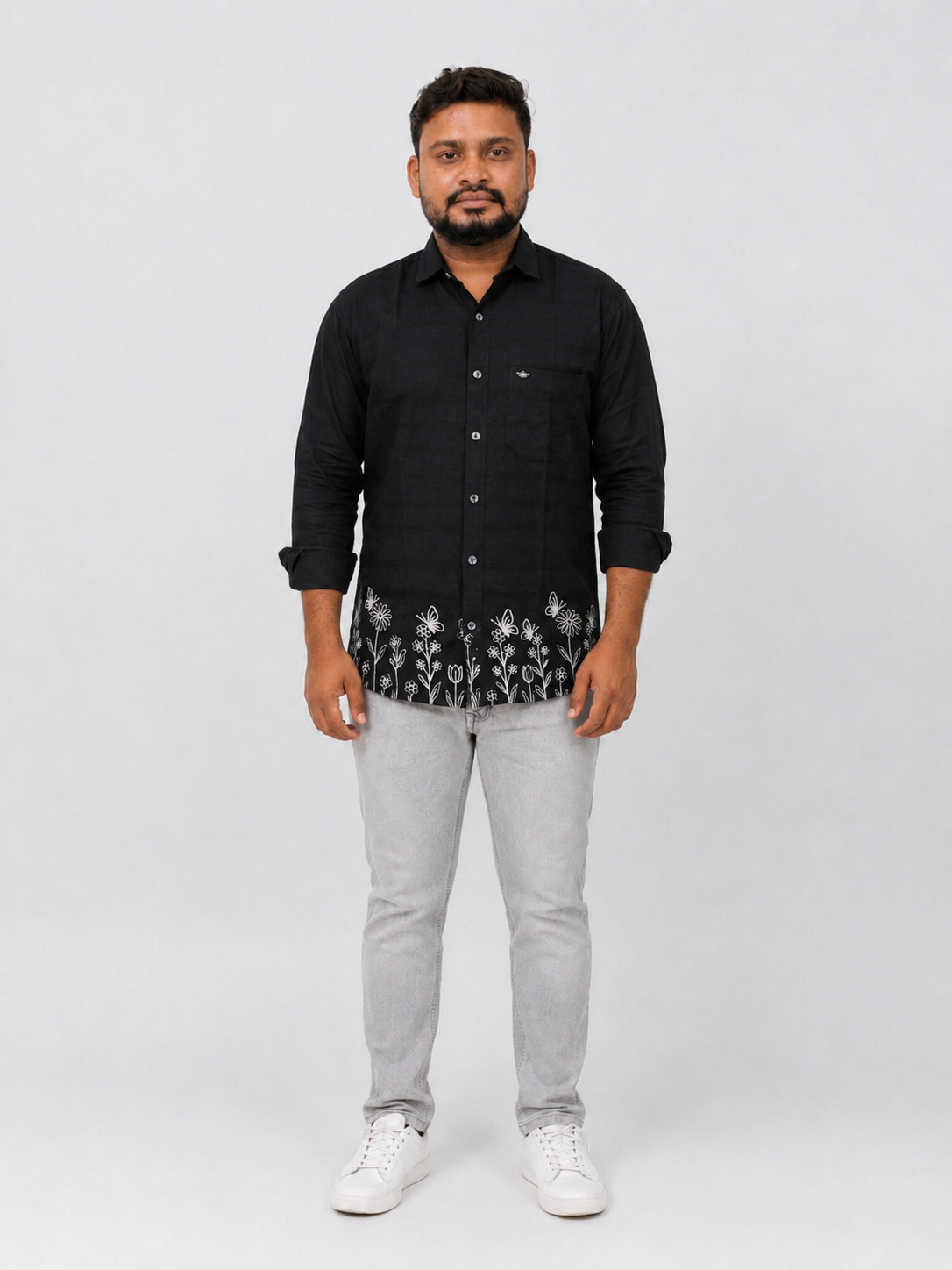 Premium Cotton Embroidered Shirt (Sky Blue, Black, White, Light Grey, Dusty Pink) Sale by SITASONI™ trend 📍Nawagarh (BEMETARA)