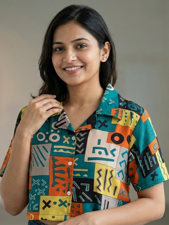 Trendy Collared Crop Shirt - SITASONI Exclusive