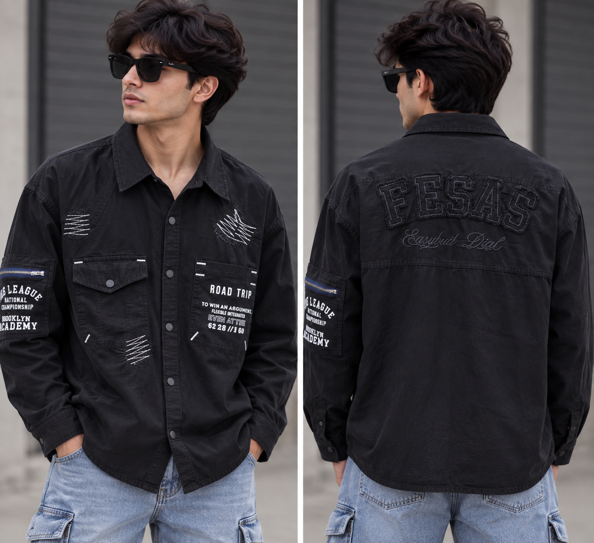Men’s Black Vintage Utility Boxy Fit Shirt – Full Sleeve