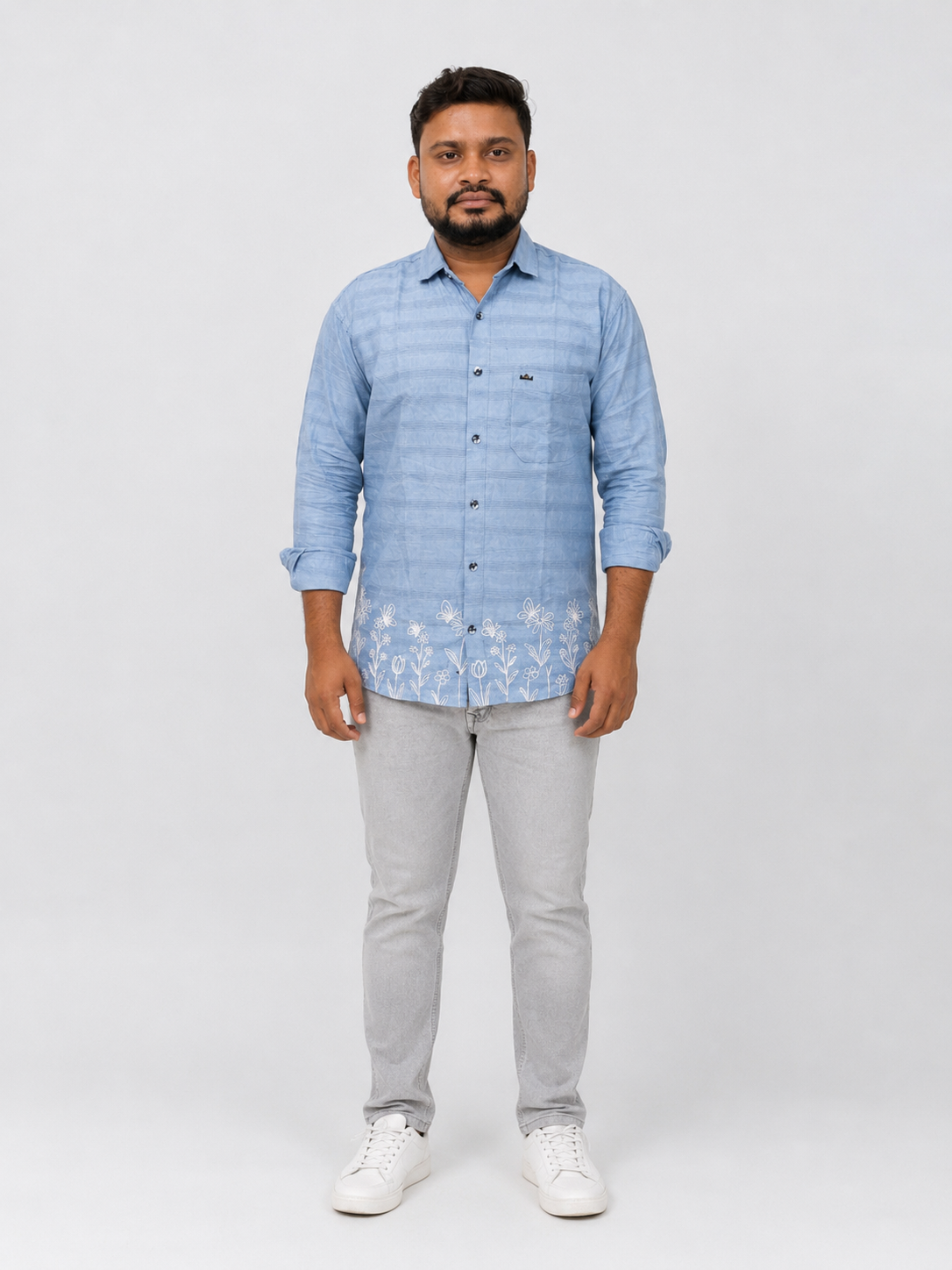 Premium Cotton Embroidered Shirt (Sky Blue, Black, White, Light Grey, Dusty Pink) Sale by SITASONI™ trend 📍Nawagarh (BEMETARA)