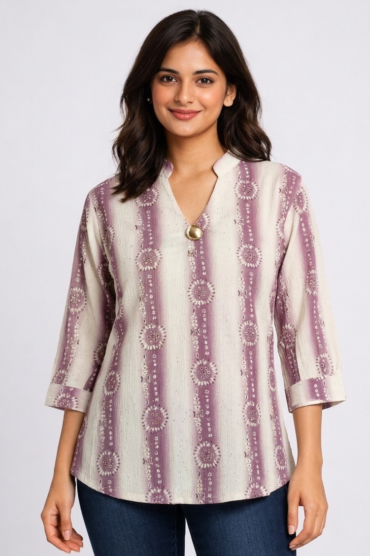 Women's Striped Bandhani Print Rayon Tunic
